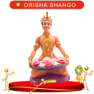 FIGURA ORISHA SHANGO SENTADO DE COLOR CON OFRENDA EN ZENSARA